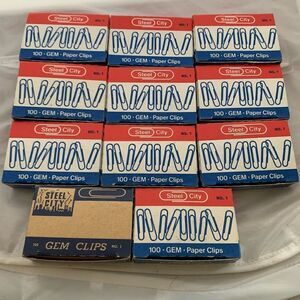 11 Boxes Steel City No. 1 Gem Paper Clips Pittsburgh Pa